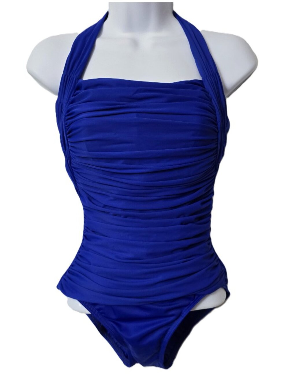 Miraclesuit Ruched One Piece Swimsuit 10 Halter Square Neck Tummy Control Blue